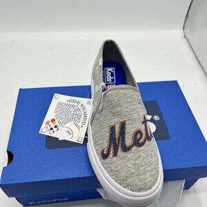 New York Mets Shoes Womens 8 Gray Blue Orange Keds Slip Ons MLB Baseball Comfy